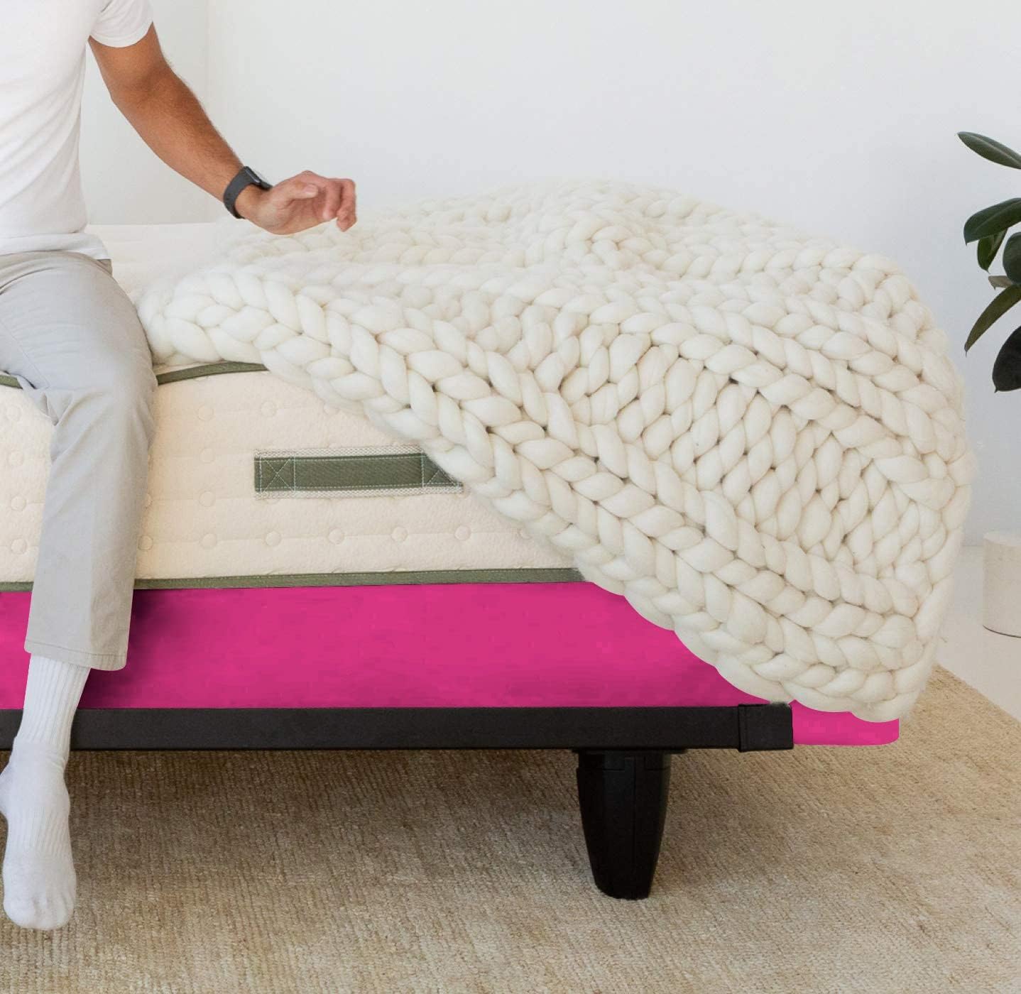 Box Spring Cover Twin Size - 100% Egyptian Cotton Wrap Around 4 Sides Bed Skirt for Hotel & Home, Fits Box Springs up to 16” - Twin, Hot Pink