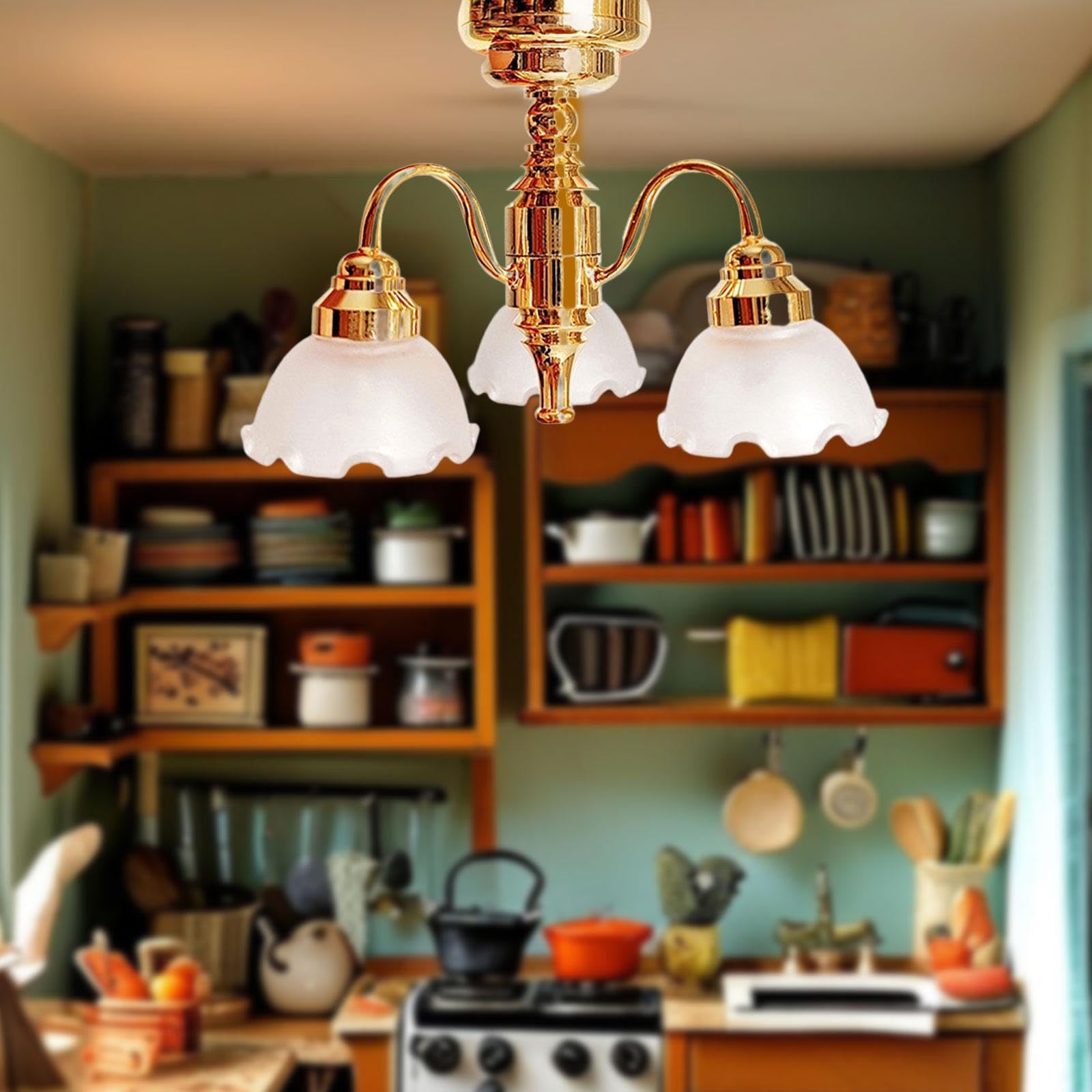 Lampadario per casa delle bambole, fatto a mano, materiale per scenografie, camera da letto, soggiorno, sala da pranzo, materiale per oggetti di scena fotografici. Il , Stile A