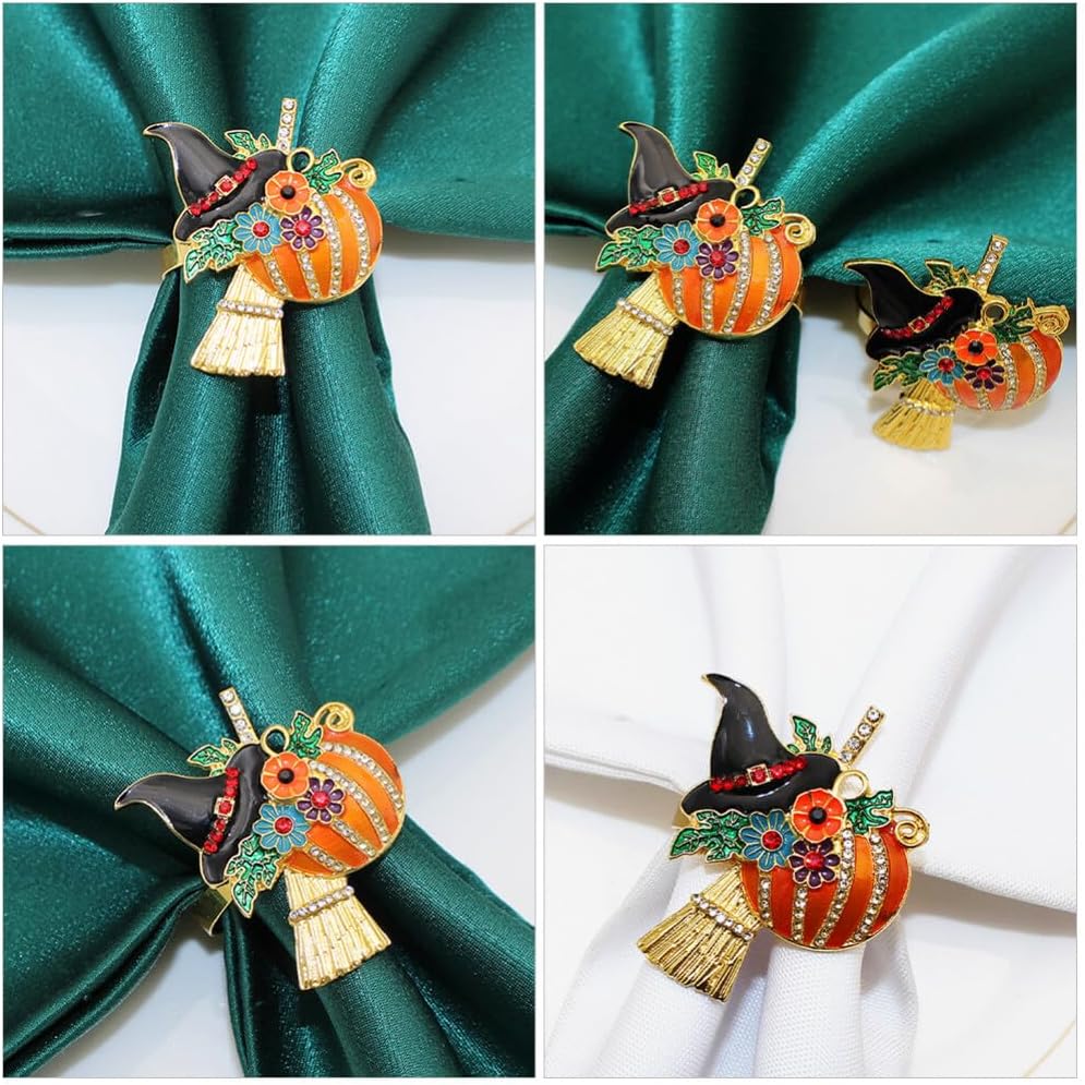 Amosfun 4pcs Halloween Napkin Rings Pumpkin Witch Napkin Holders Serviette Buckles Halloween Party Supply Table Decorations