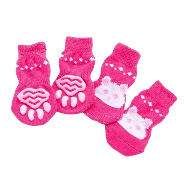 Foto 2 de 8 de 4 bonitos calcetines antideslizantes para mascotas, gatos, cachorros, perros, protectores de patas, M conejo