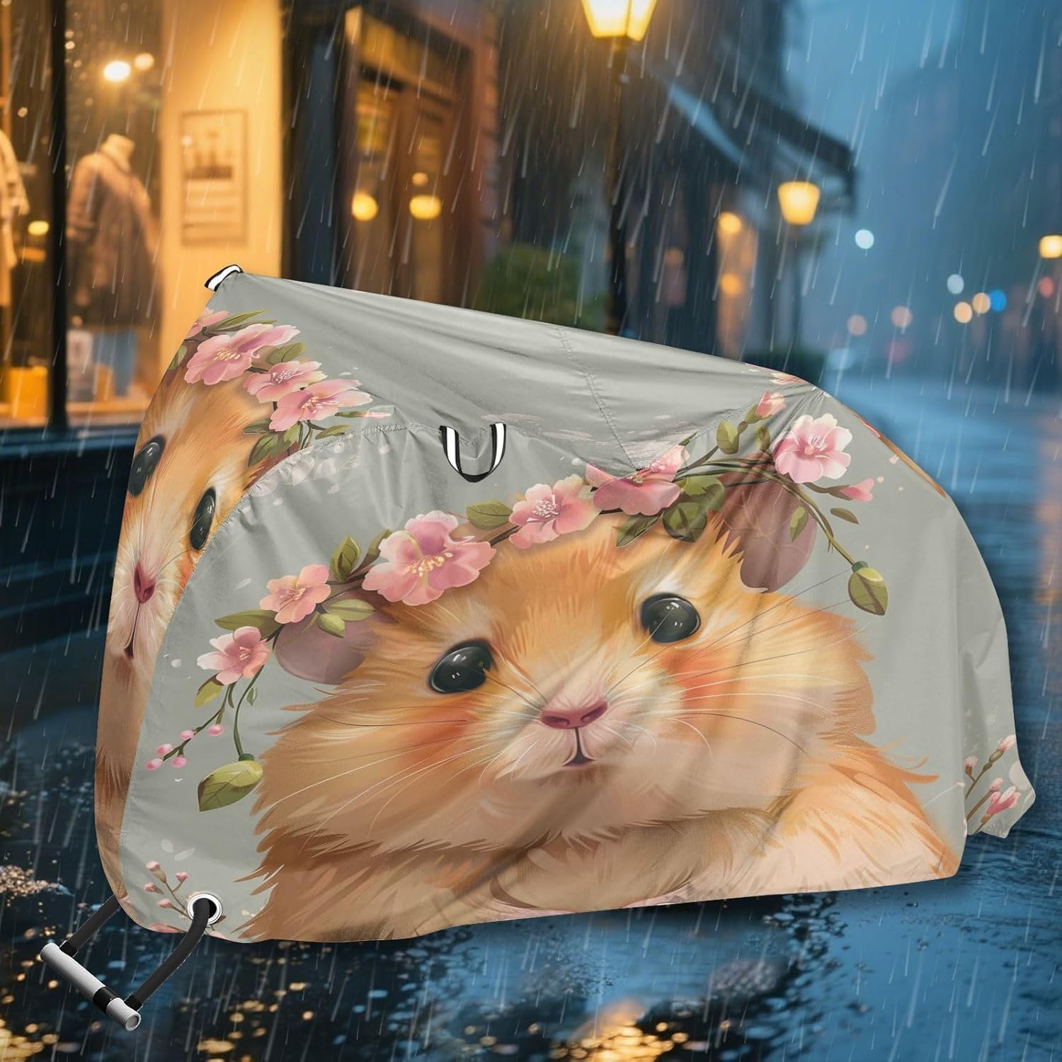 ALAZA Cute Hamster Garland Flower Bike Cover Waterproof Outdoor Ebike Bicycle Covers Tarp Protection for 1/2 Bikes, Sun UV Dust Wind Proof