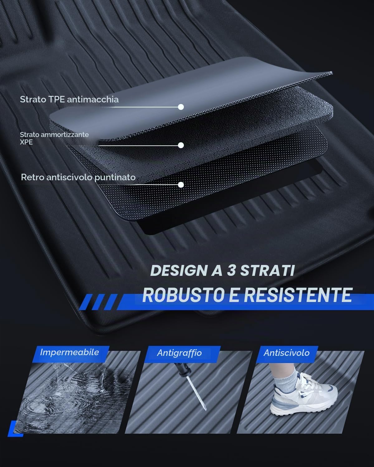 Tappetini 9 Pezzi per Tesla Model Y 2025-2026 Premium/Performance TPE per Tutte le Stagioni 3D con Alto Bordo Antiscivolo Impermeabile Tappetino per Bagagliaio e Poggiatesta