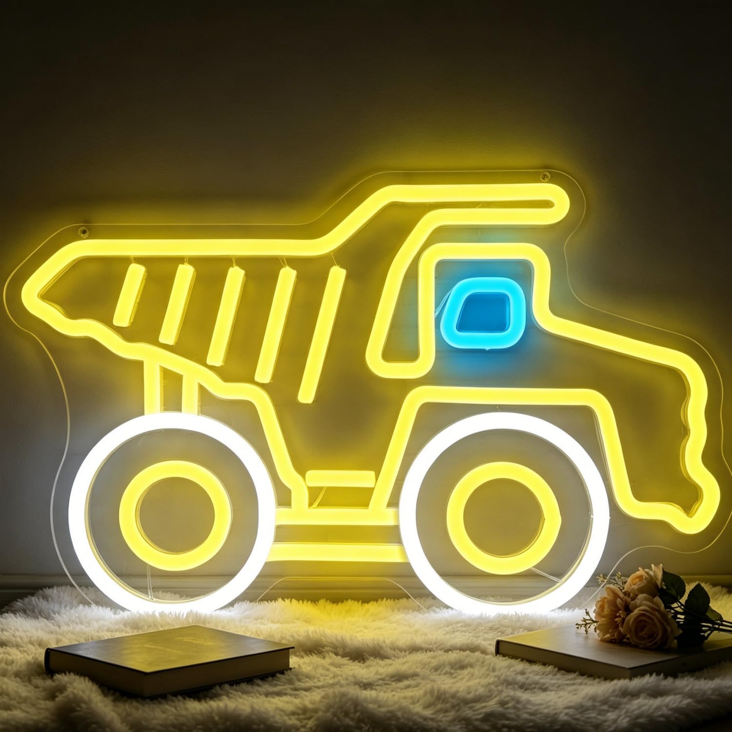 Truck Neon Sign Dimmable Construction Mining Vehicles Led Neon Light Trucks light up for Wall Decor USB Powered Bright Neon Truck Signs for Living Office Game Room Christmas Gift 13.58”x8.66”