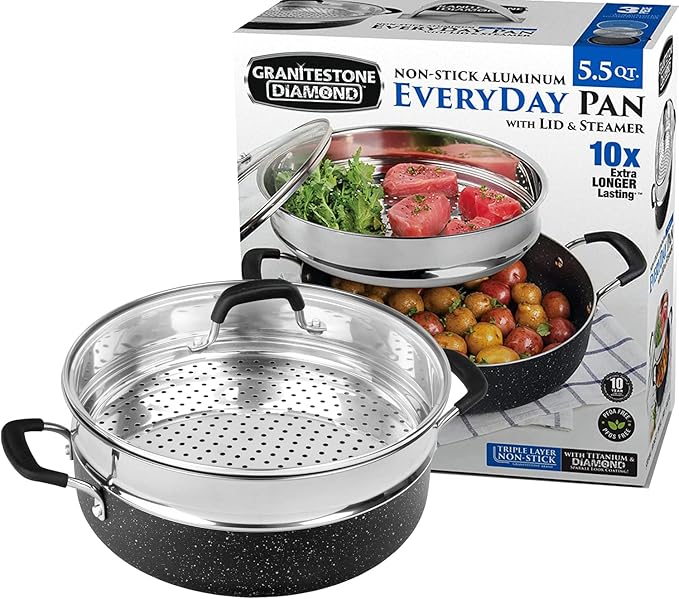 Granitestone Steam Pot for Cooking, Nonstick 2 Tier Steamer