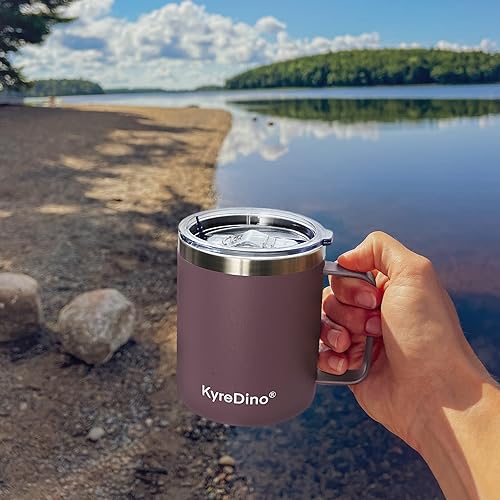 Miniatura 2 de Taza de café aislada con tapa, taza de café de acero inoxidable de 12 onzas, taza de viaje de café al vacío de doble pared con asa, recubrimiento en