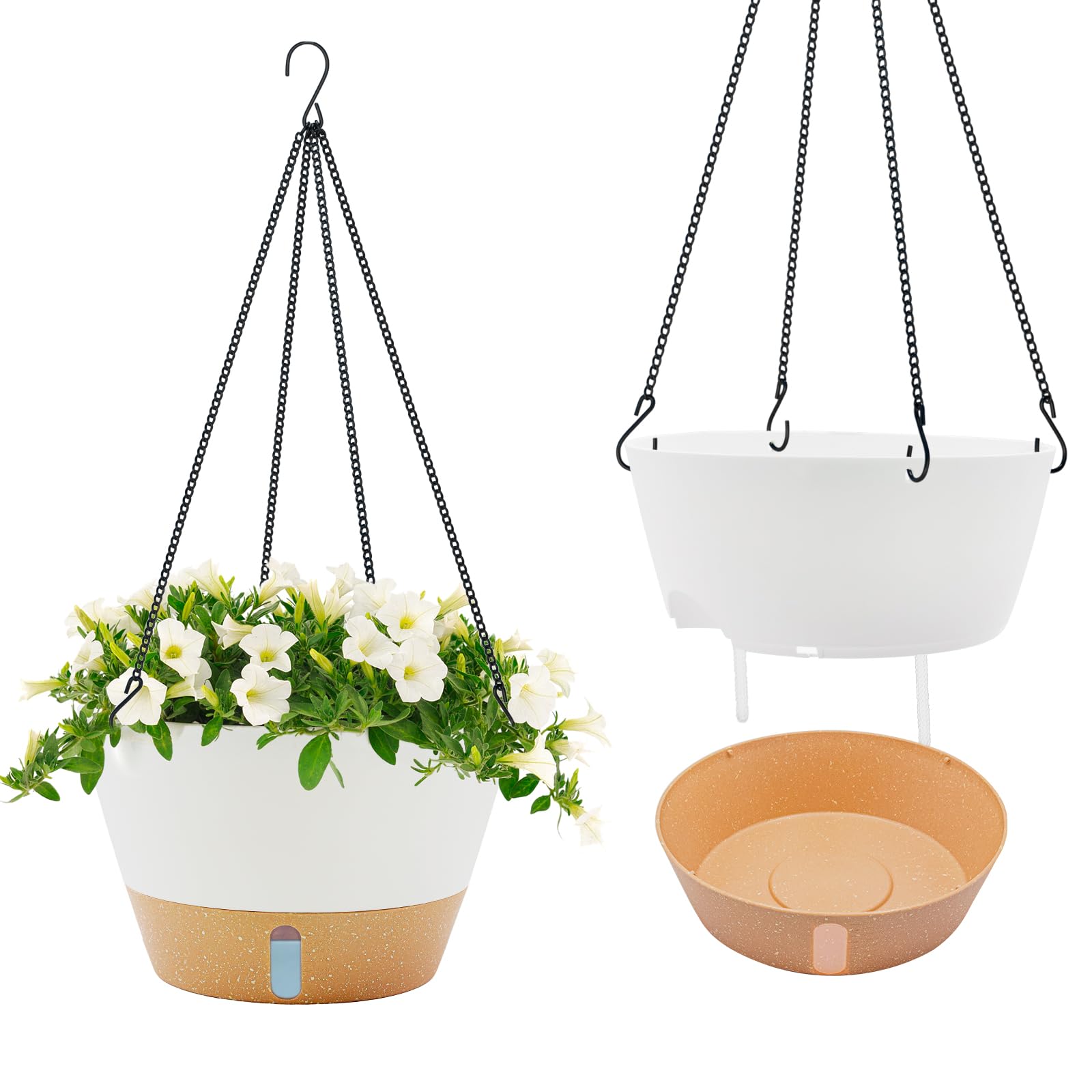 ZMTECH Vasi Sospesi Auto-irriganti 30cm, Set di 2, con Sottovaso, Indicatore di Livello Acqua e Fori di Drenaggio per Piante da Interno ed Esterno, Bianco