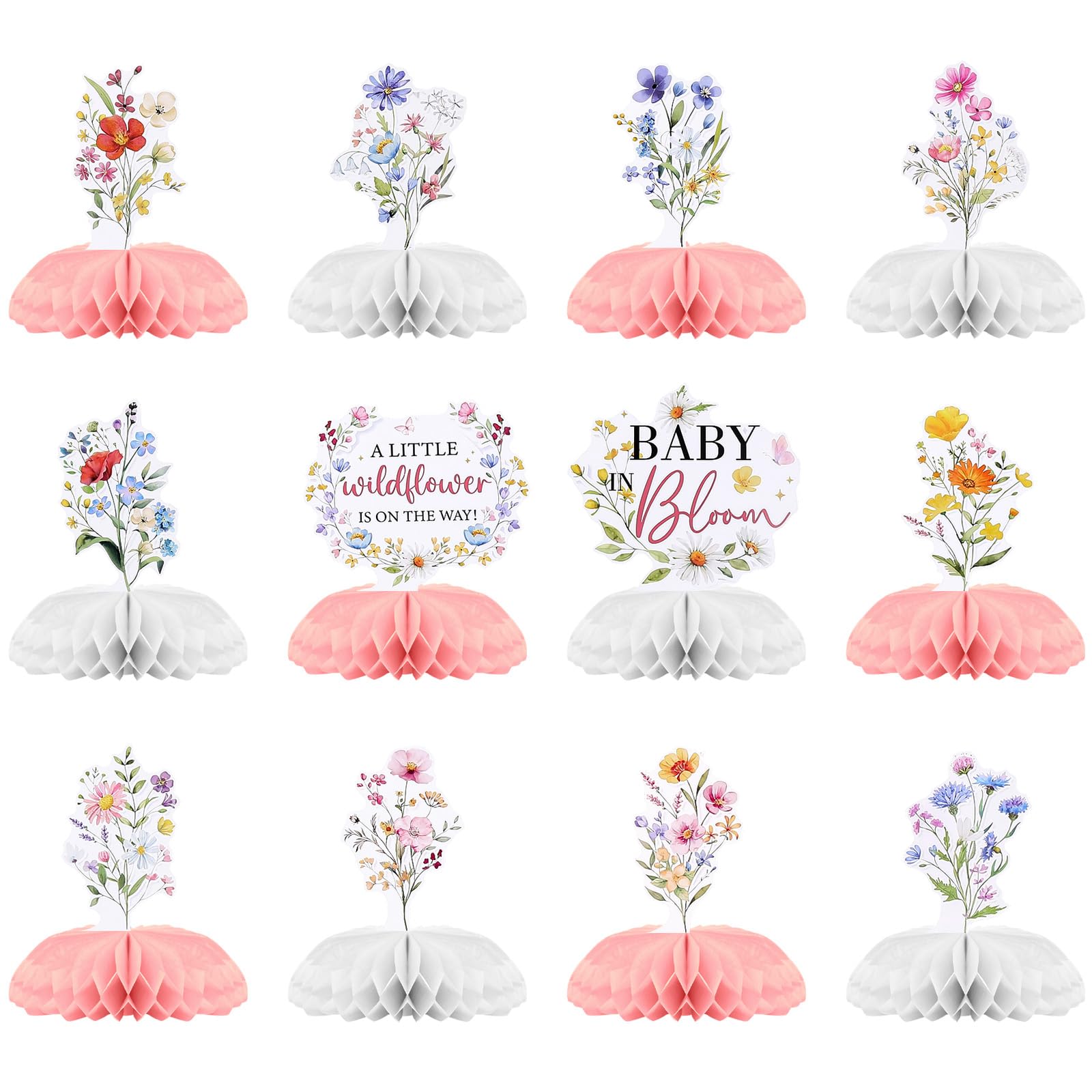 Baby in Bloom Honeycomb Centerpieces for Baby Shower Party Supplies 12Pcs