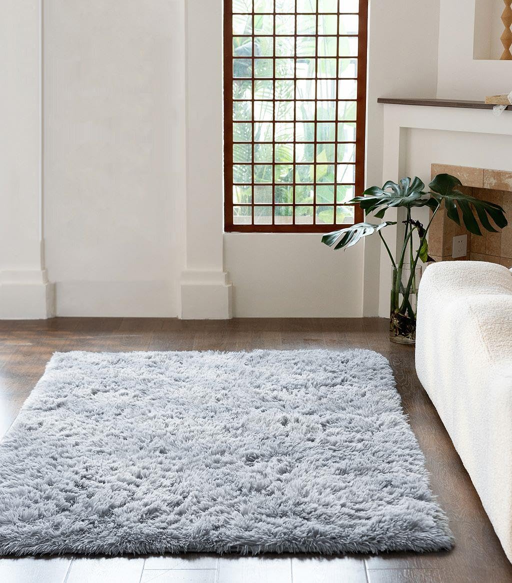 Kampala Hill Cuddle Area Rug Anti-Slip Cuddly Shaggy Soft Fluffy Silver Grey 60x110cm