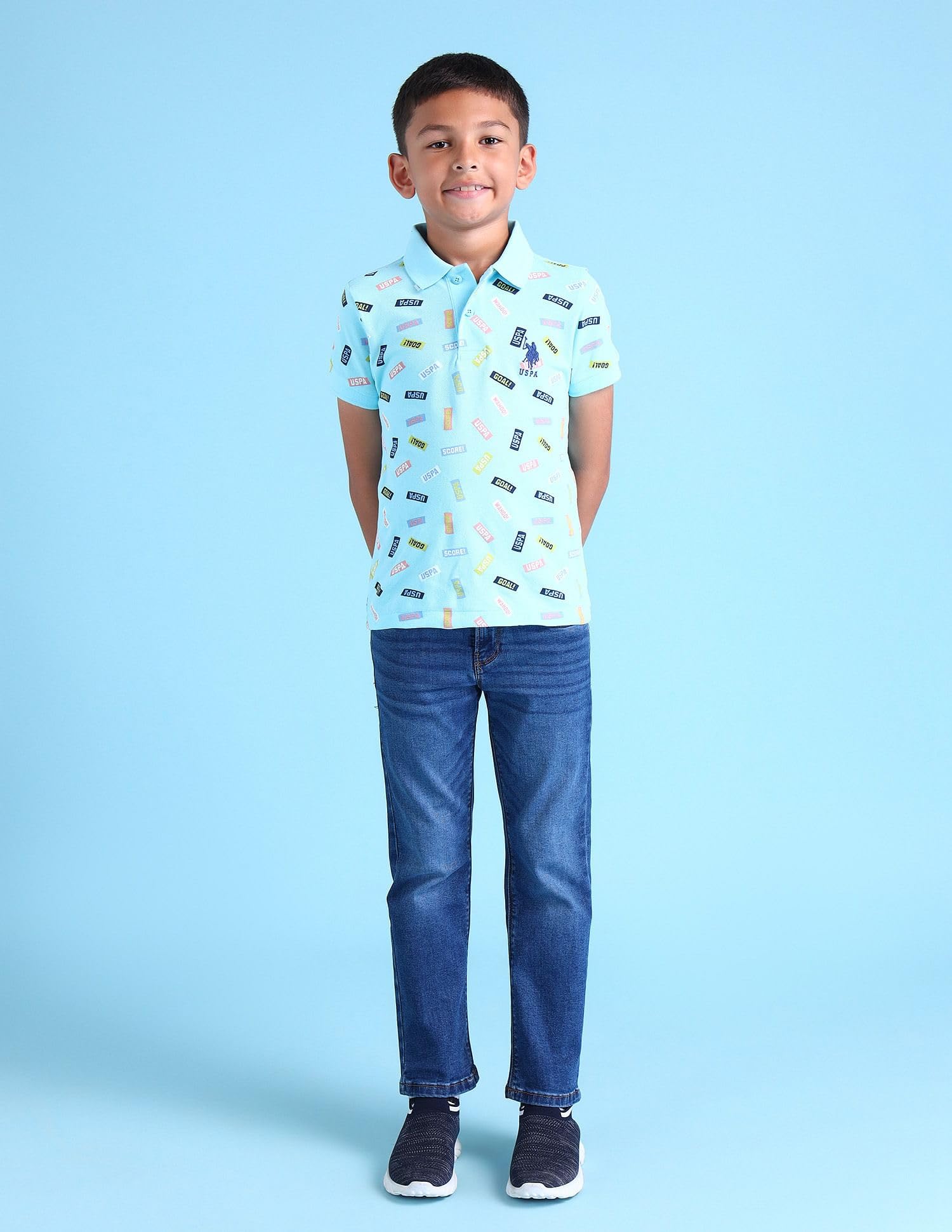 U.S. POLO ASSN. Boys Printed 100% Cotton Pique Hs AOP Polo T-Shirt (UKTSHON0353_LT. Blue_12T) 2