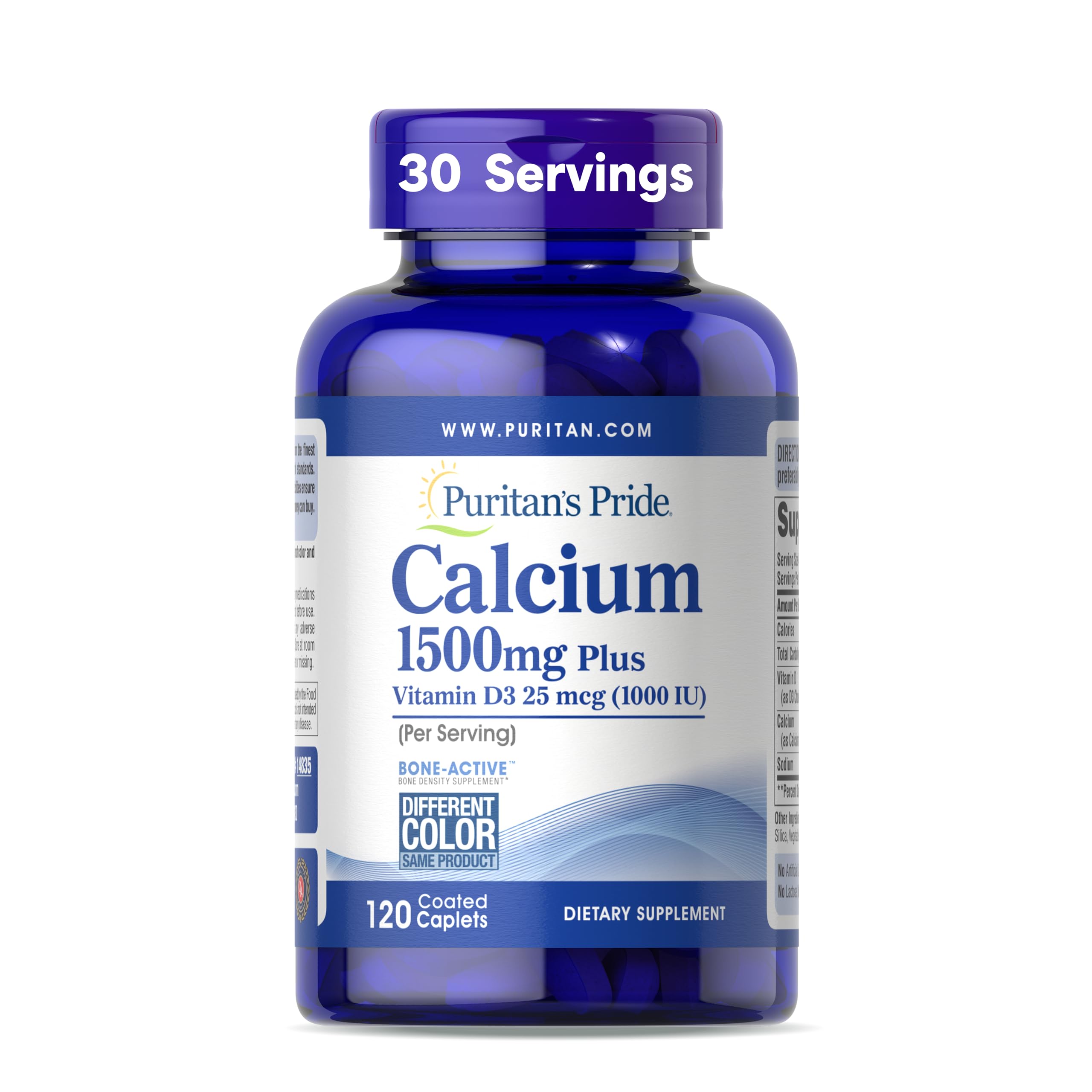 Puritan's Pride Calcium 1500 mg with Vitamin D 1000 IU-120 Coated Caplets, 120 Count (Pack of 1) (14835)