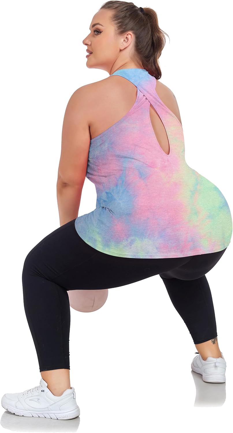 Women's Plus Size Athletic Tank Tops Cross Backless Racerback Workout Yoga Running Sleevelss Shirts - Image 4