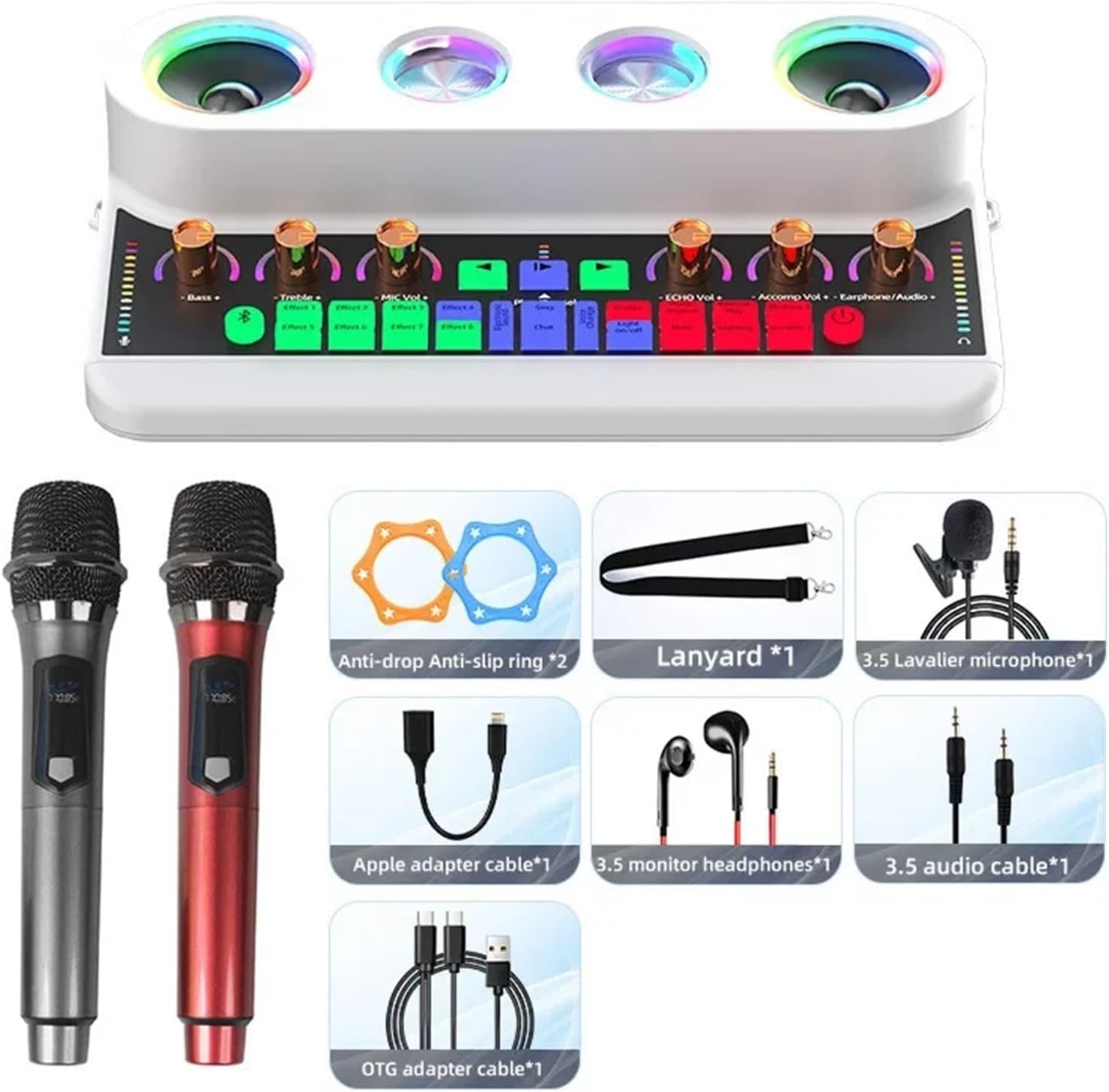 LIAMOS Live Broadcast Sound Card Au-dio Integrated Machine Home KTV Device Colorful Change of Voice with Mic for Phone,Strong Compatibility(S20 White Package 1)
