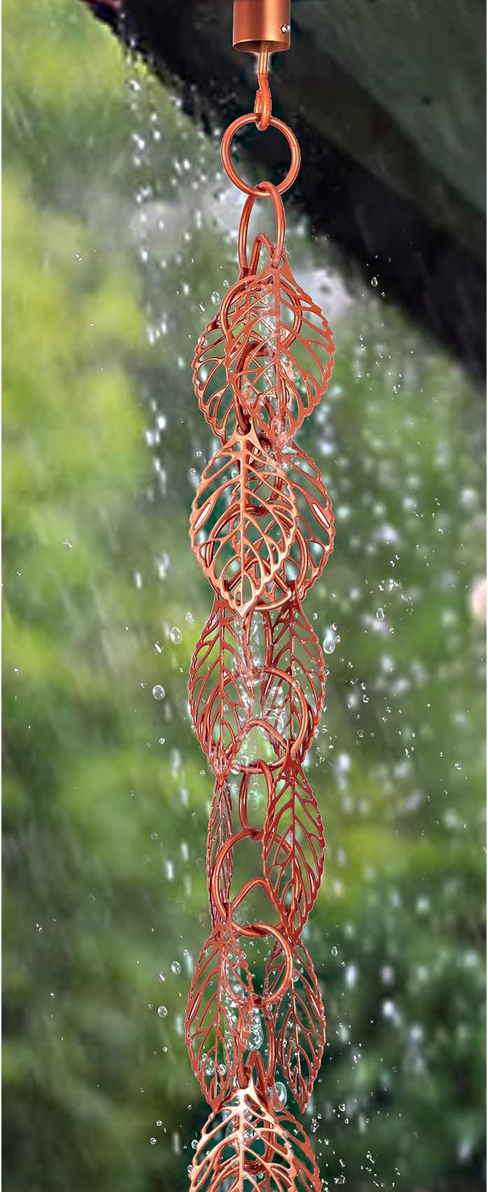 8.5ft Cascading Leaves Rain Chain for Gutters Downspouts Outside, Copper Plated Leaves Chain, Functional and Decorative Replacement for Gutter Downspouts