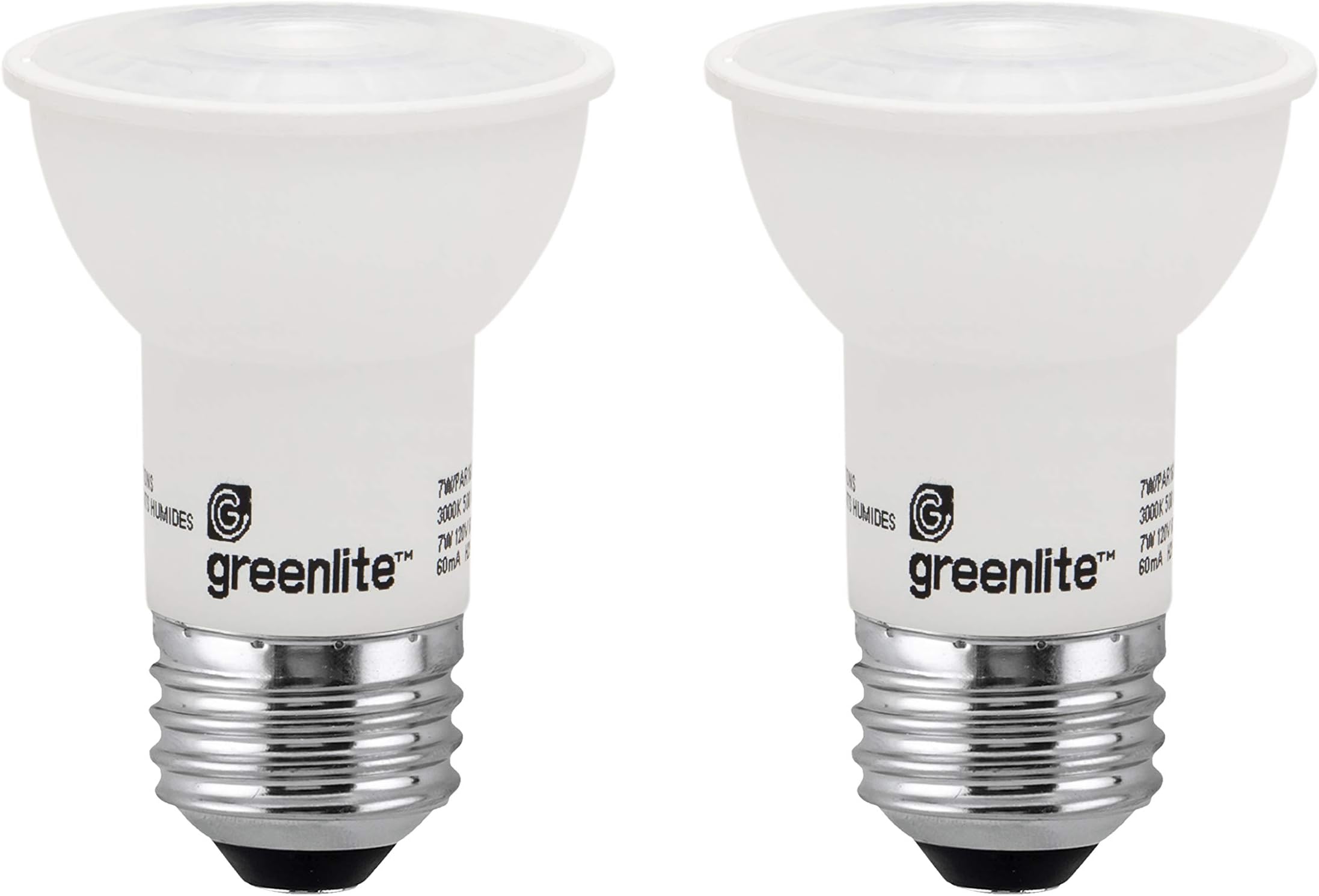 Greenlite LED PAR16 Dimmable Flood Light Bulb, 7W (60W Equivalent), 500 Lumens, 3000k Bright White, Indoor/Outdoor, 120V, Energy Star, (2 Pack)