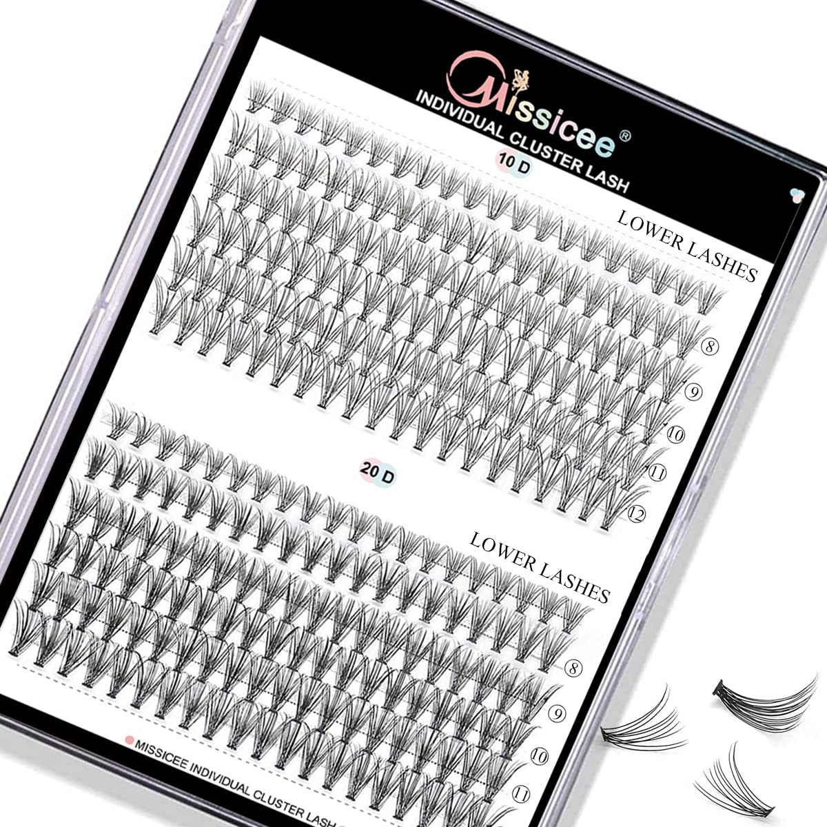 Individual Lashes, Missicee 240 Pcs 10D/20D Individual Lashes Cluster Mixed, C Curl 8-12mm Natural Cluster Lashes, Reusable DIY Eyelash Extensions at Home with Under Cluster Lashes 6mm*2…