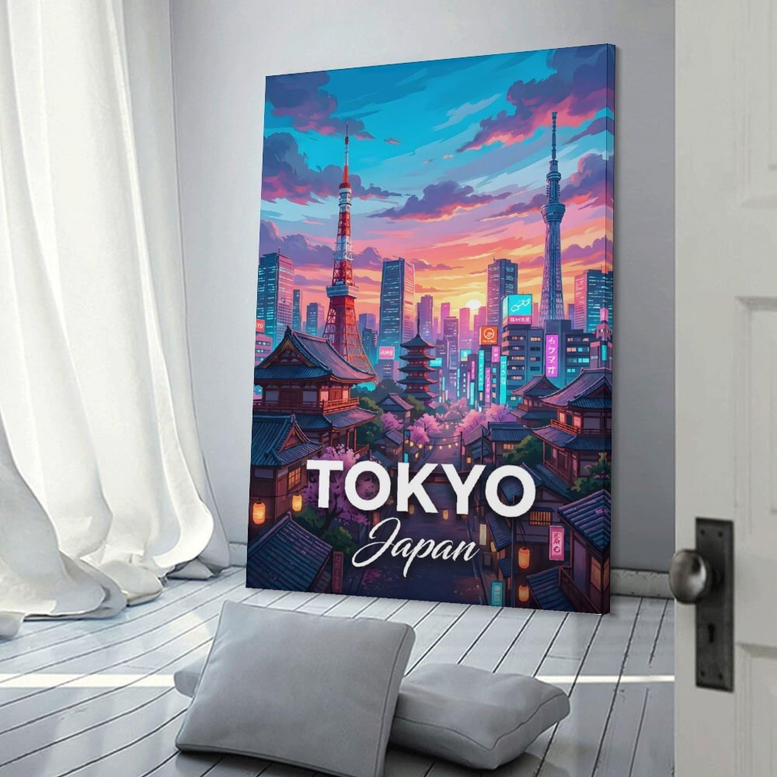 Junmoney Canvas Wall Decor Tokyo Japan Cityscape at Sunset, 16x24inch(40x60cm), for Bedroom Decor, Cosy Corners Or Studios, Decorative Wall Art for Cosy Rooms