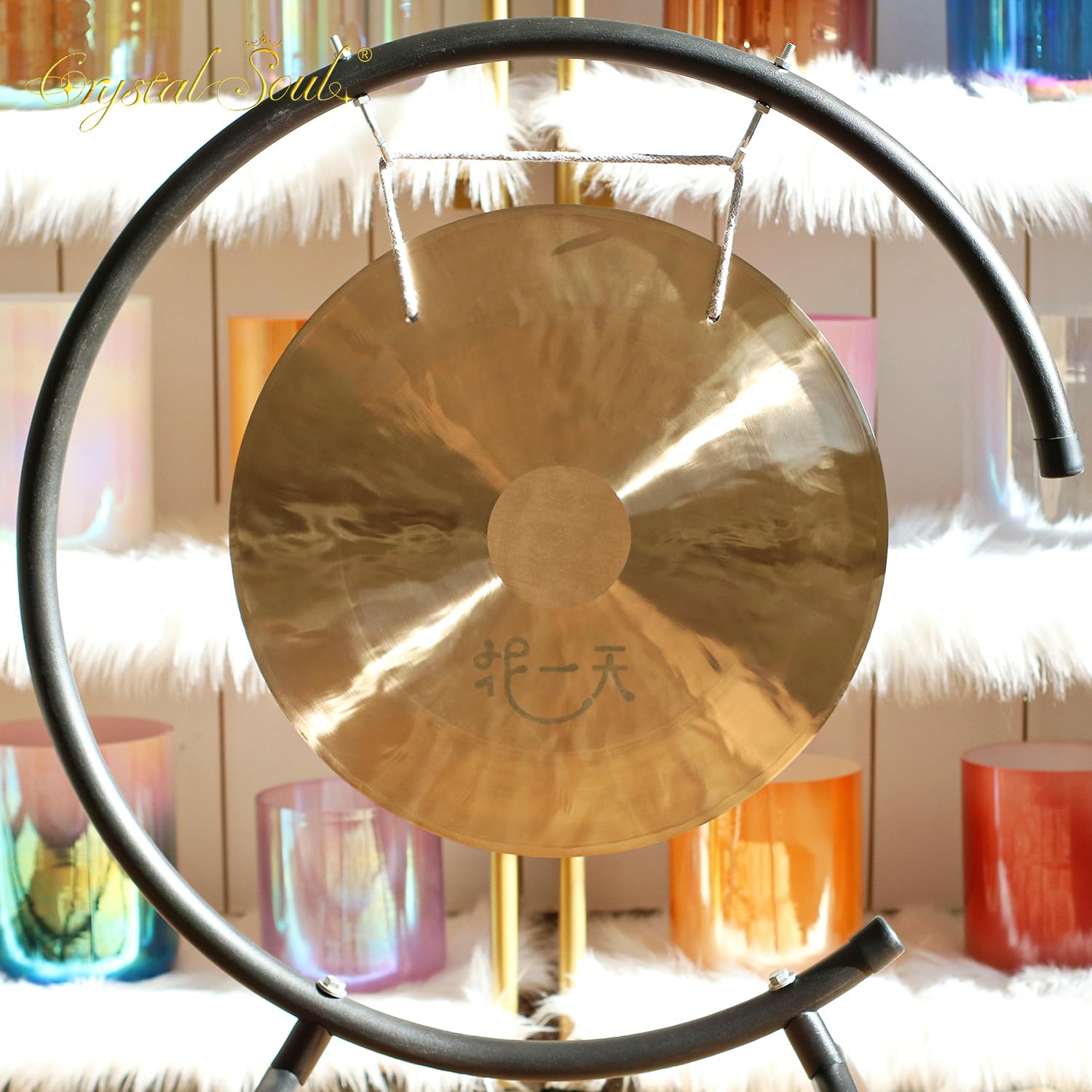 Crystal Soul - Gong de bronce hecho a mano personalizable con mazo para meditación atención plena y sanación con sonido (40 pulgadas)