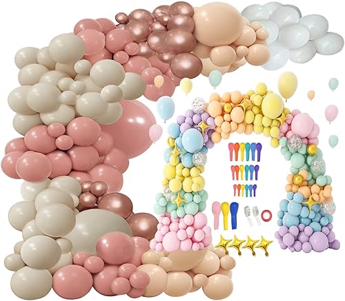 PERPAOL Kit de arco de guirnalda de globos rosa polvoriento, rosa rubor, 154 piezas, y kit de guirnalda de globos pastel de PERPAOL de 146 piezas