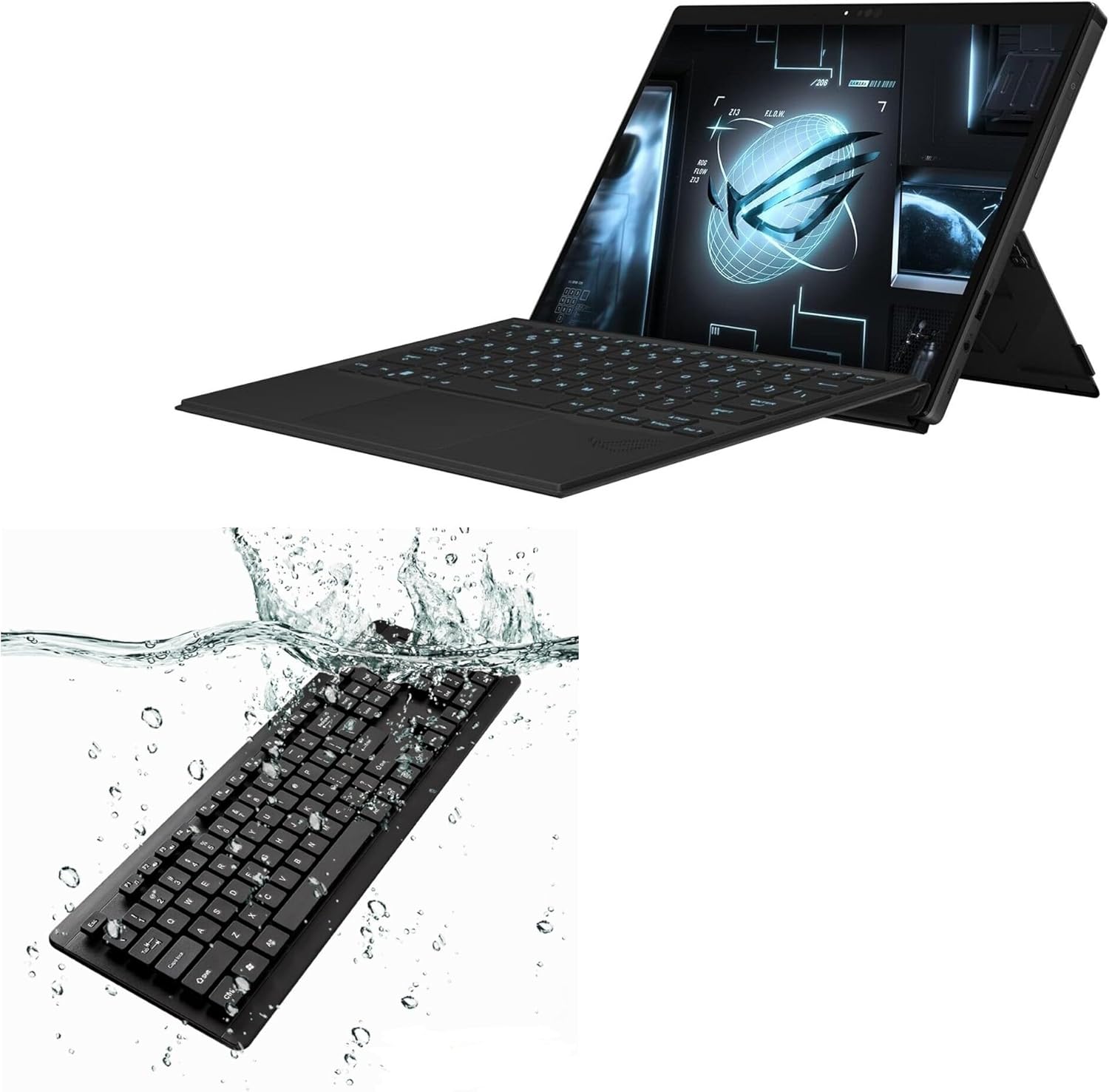 BoxWave Keyboard Compatible with ASUS ROG Flow Z13 2023 (13.4 in) - AquaProof USB Keyboard, Washable Waterproof Water Resistant - Jet Black
