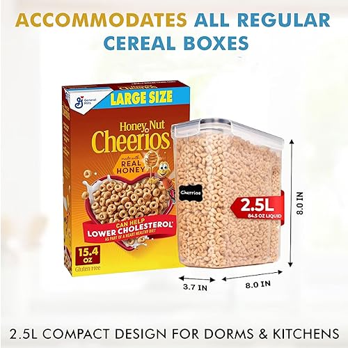 Miniatura 2 de Shazo Paquete de 2 recipientes pequeños herméticos para cereales con tapas, perfecto para ahorrar espacio, sin BPA, organización de despensa y