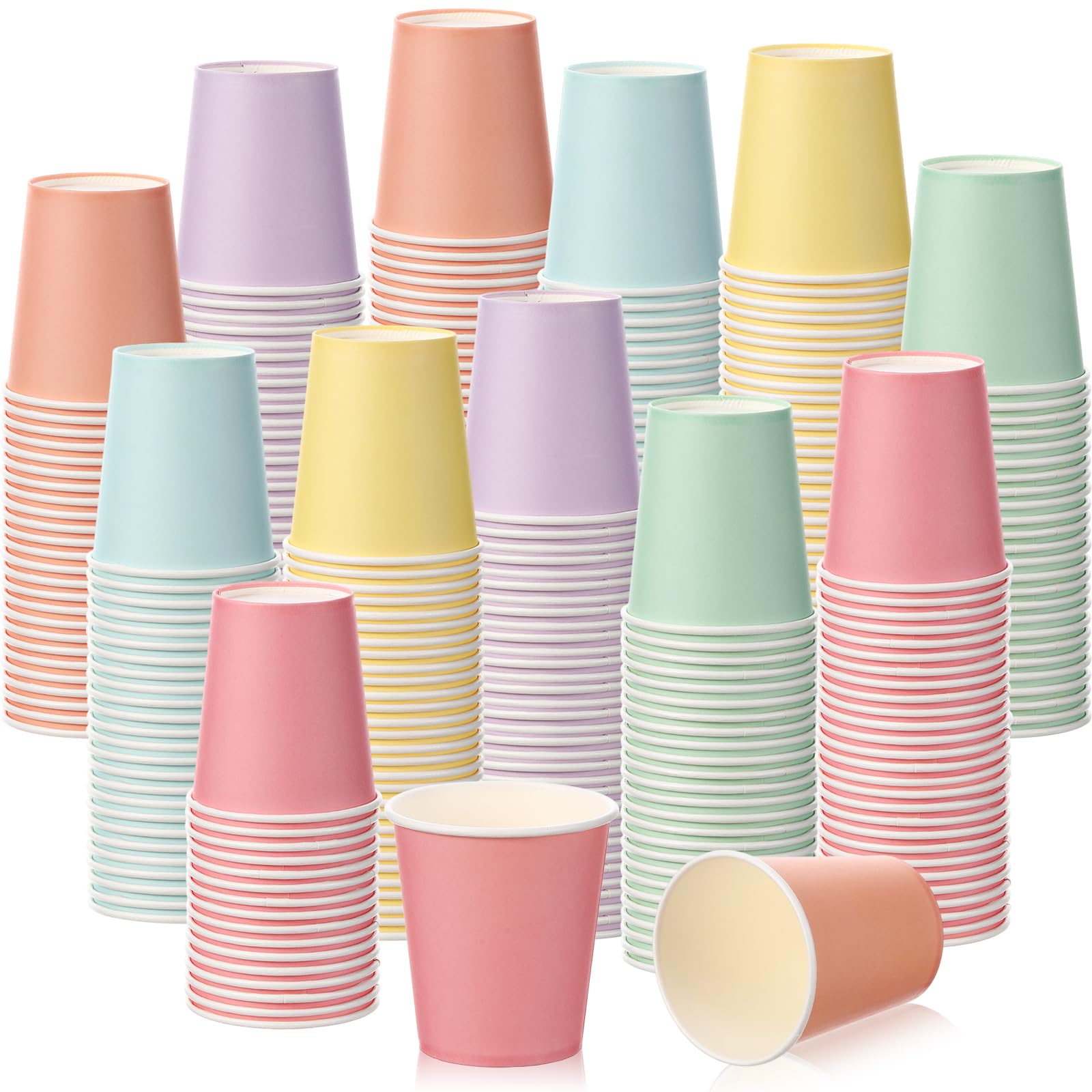 Mimorou Lot de 300 gobelets jetables en carton de 237 ml, couleurs macarons assorties (6 couleurs), tasses à café double revêtement en polyéthylène pour boissons, boissons chaudes et froides pour café
