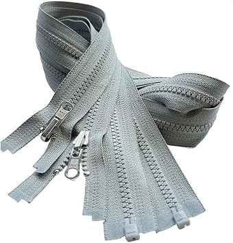 2pcs YKK #5 Molded Plastic Reversible Slider Inside/Outside Medium Weight Sport Jacket Zipper Separating Aluminum Pull Tape Color Pearl Grey #577W - Choose Length Pearl Grey #577W, 30" Inches