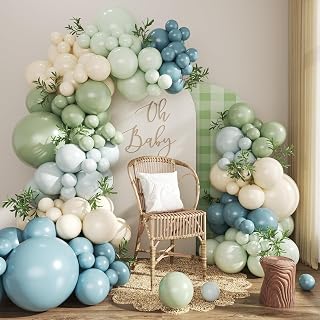 Luftballon Girlande Grün Blau Retro, 115 Salbeigrün Luftballons Geburtstag, Luftballons Blau Grün, Eukalyptus Grüne Ballons Retro Blau Ballongirlande für Babyparty Deko, Birthday Decorations Hochzeit