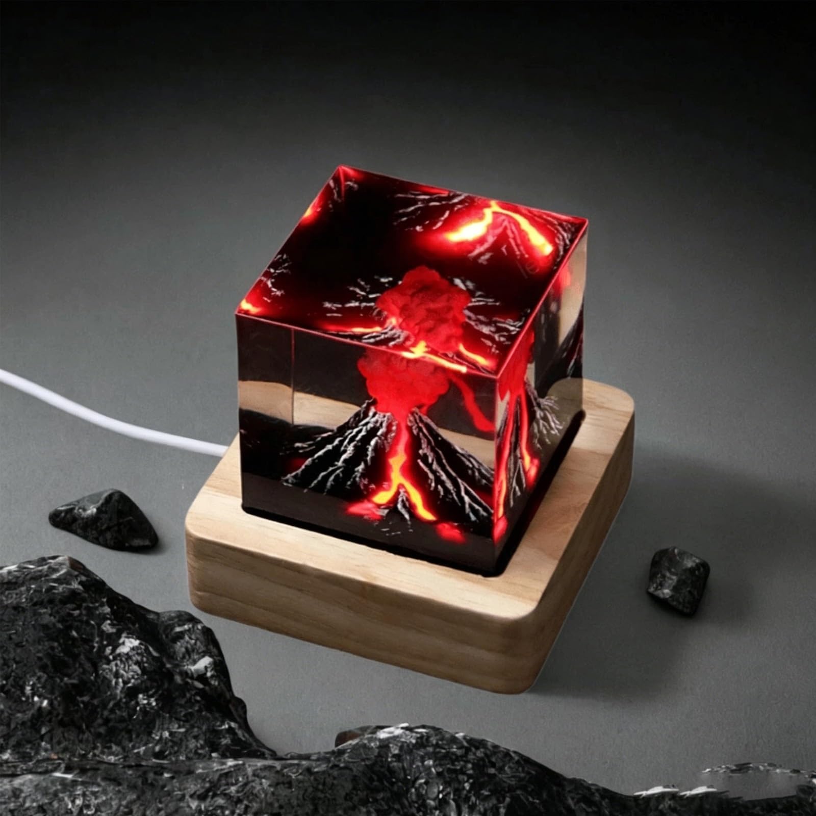 ATCKCALB Volcano Resin Lamp with Handmade 3D Lava Eruption Visual, USB Powered Night Light for Desk Decor, Unique Creative Gifts for Men & Women