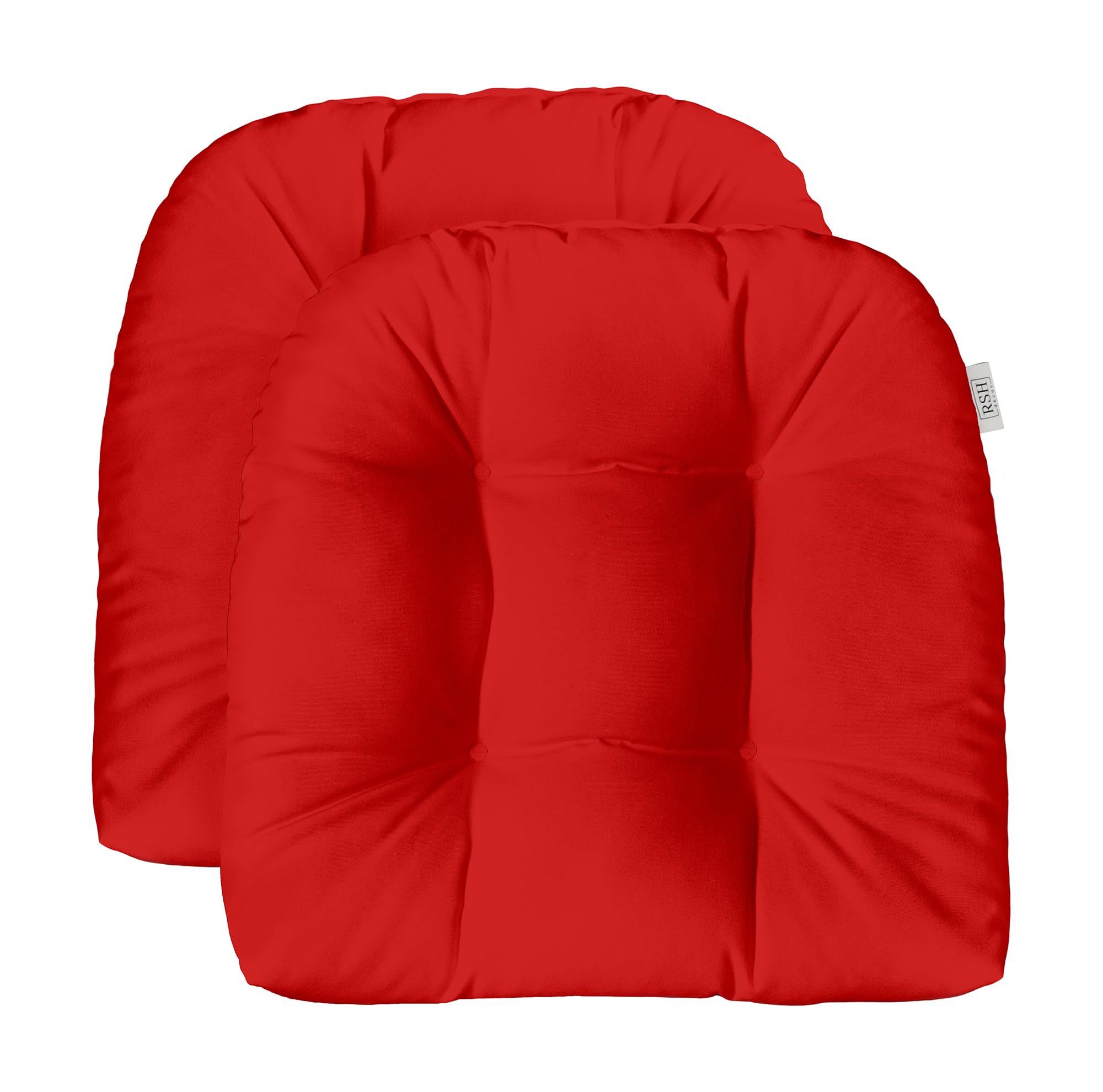 RSH DECOR: Sunbrella Tufted Wicker U-Shape Cushions Set of 2 | 19” x 19” | Water and Fade-Resistant Performance Fabric | Outdoor Seat Cushions for Patio Furniture | Canvas Jockey Red