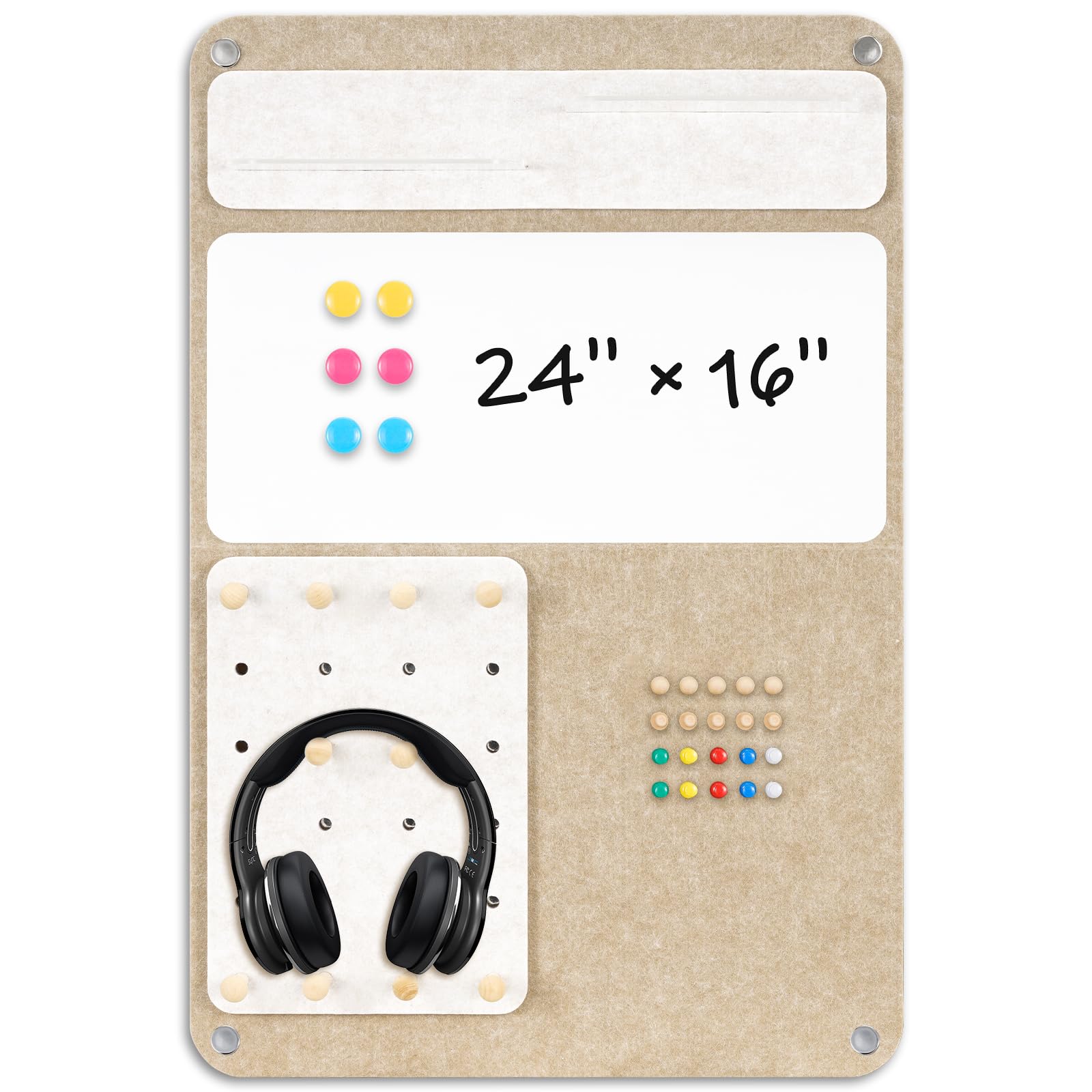 DOLLAR BOSS 3-in-1 Foldable Bulletin Board 24"x16" Vertical - Magnetic Whiteboard with Cork & Acrylic Shelves, Sound-Absorbing Felt for Home/Office/