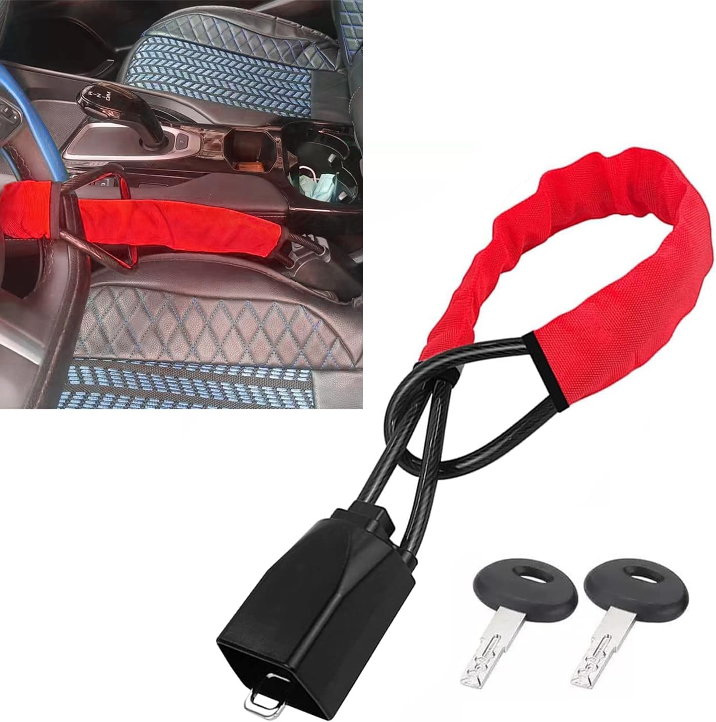 Fluher 1 PC Car Steering Wheel Security Lock, 27.5" 2in1 Adjustable Length Seat