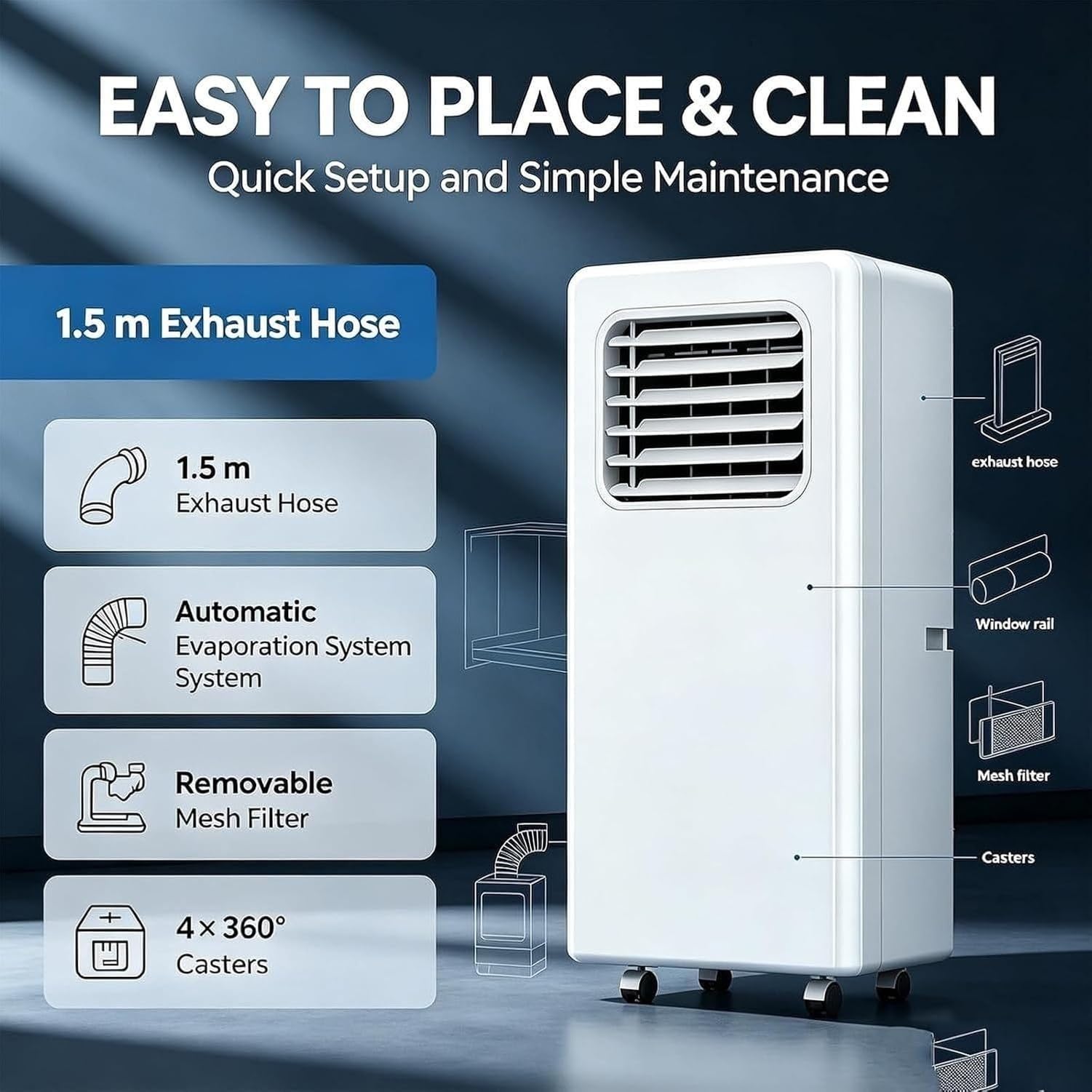 Aire Acondicionado Portátil 12000 BTU 18000 BTU Sin Unidad Exterior, Enfriador con Ruedas y Mando a Distancia, Ventilador Silencioso para Oficina Hogar, 18000btu