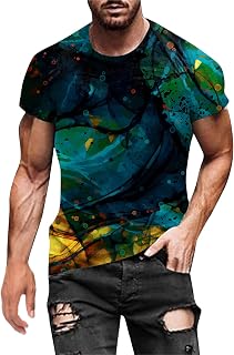 T-Shirt Short Sleeve Summer Men's Muscle Shirt Slim Fit Stretch Shirt Hawaiian Print Gym Shirt Modal Round Collar Breathable Lightweight Running Shirt Funky Classic Sports Shirt Gym Training Shirt
