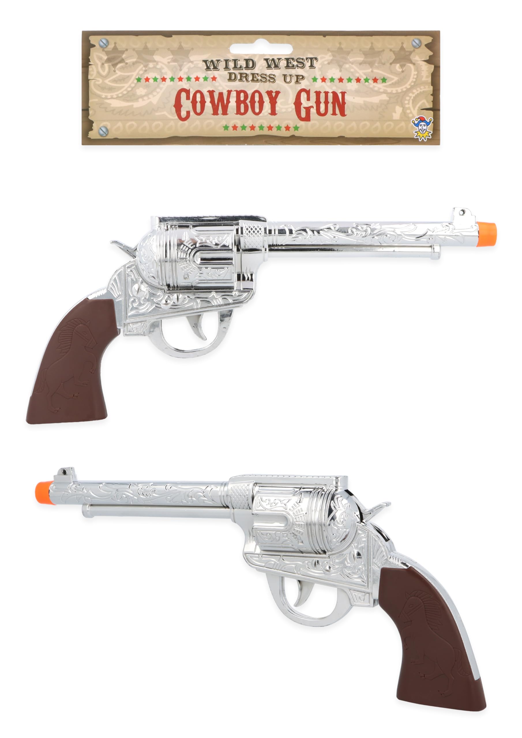 Henbrandt One Silver Cowboy Pistol Toy Gun 28cm - Wild West Fancy Dress Costume Accessory Revolver for Children Adults Role-Play Western Theme Party Celebrations
