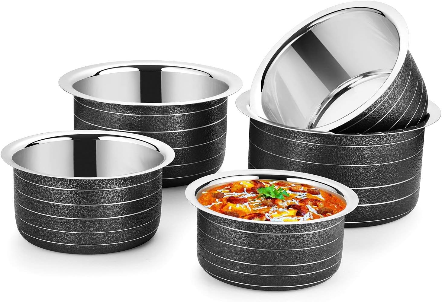 Ideale Stainless Steel Patila Set, 5-Pieces, Black