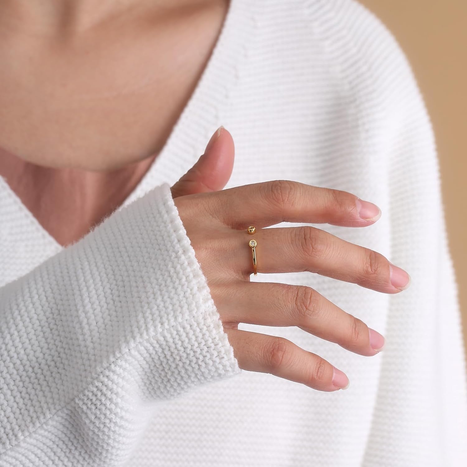 18K Gold Filled Open Chic Adjustable Ring Dainty CZ Stackable Ring Eternity Bands Minimalist Jewelry Gift Size 6 - Image 5