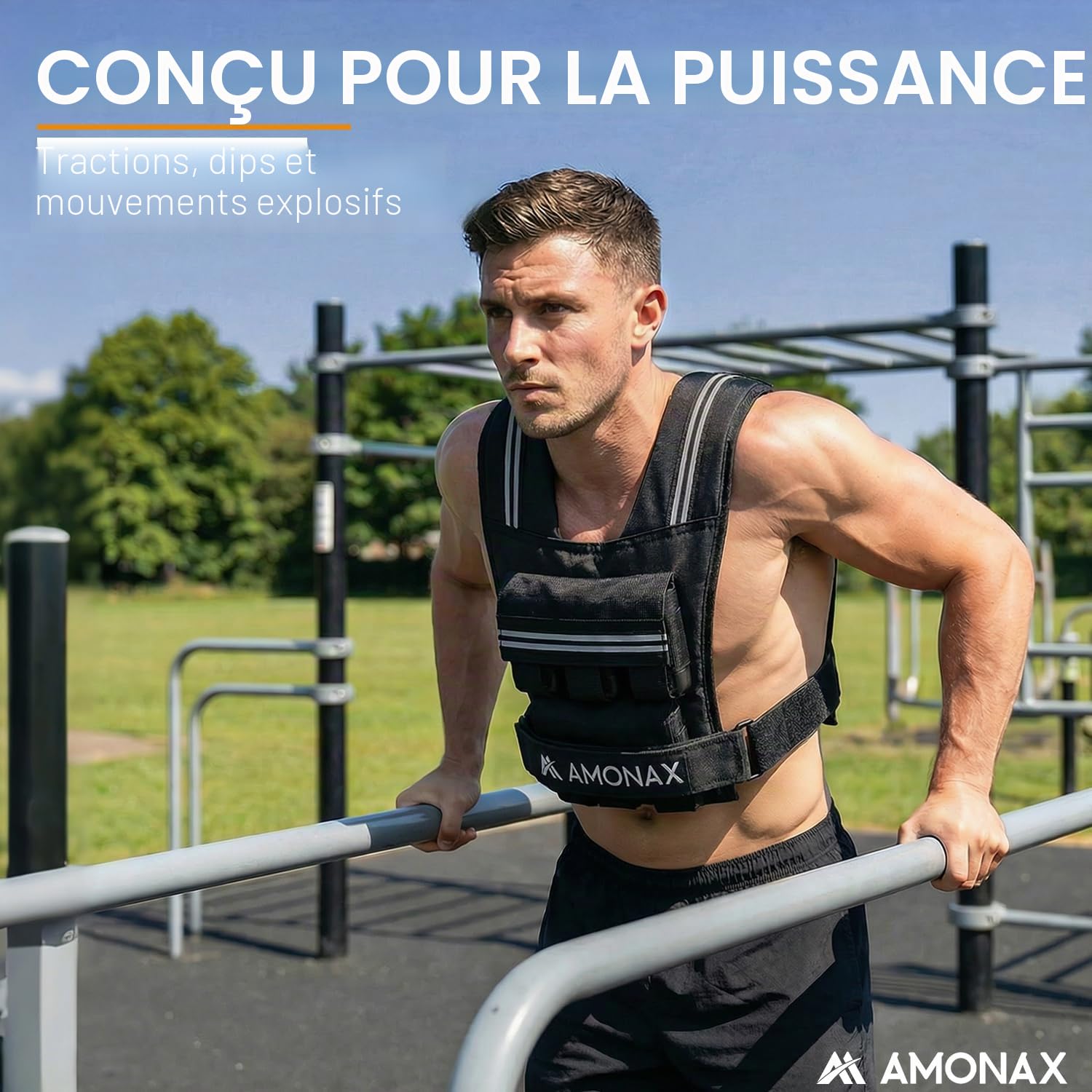 Amonax Gilet Lesté 10kg / 20kg / 30kg, Gilet Lesté Réglable pour Hommes et Femmes avec Éléments Réfléchissants, Weighted Vest pour l’Entraînement Fitness, la Marche et le Renforcement Musculaire