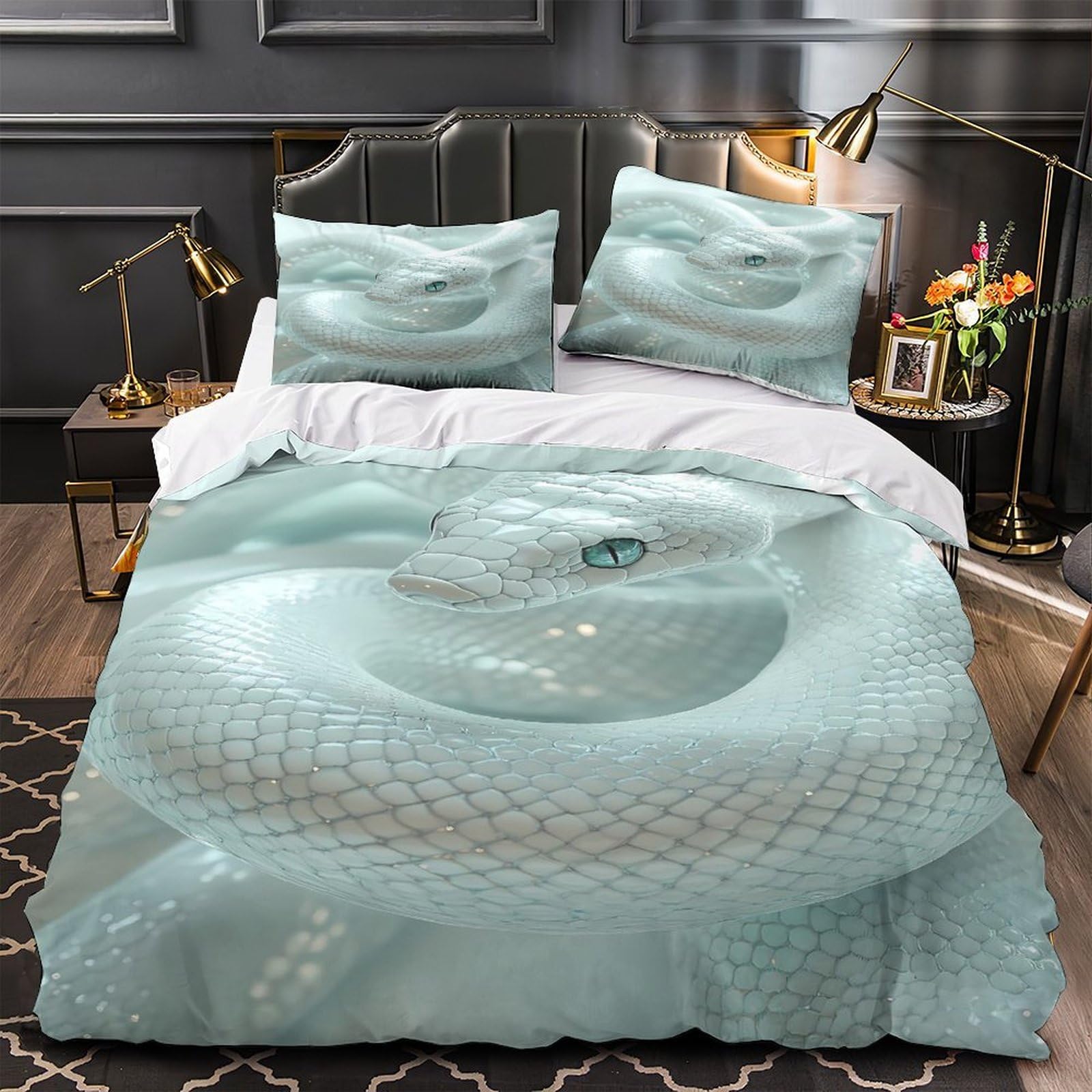 Housse de couette 3D imprimée motif serpent blanc toucher super doux
