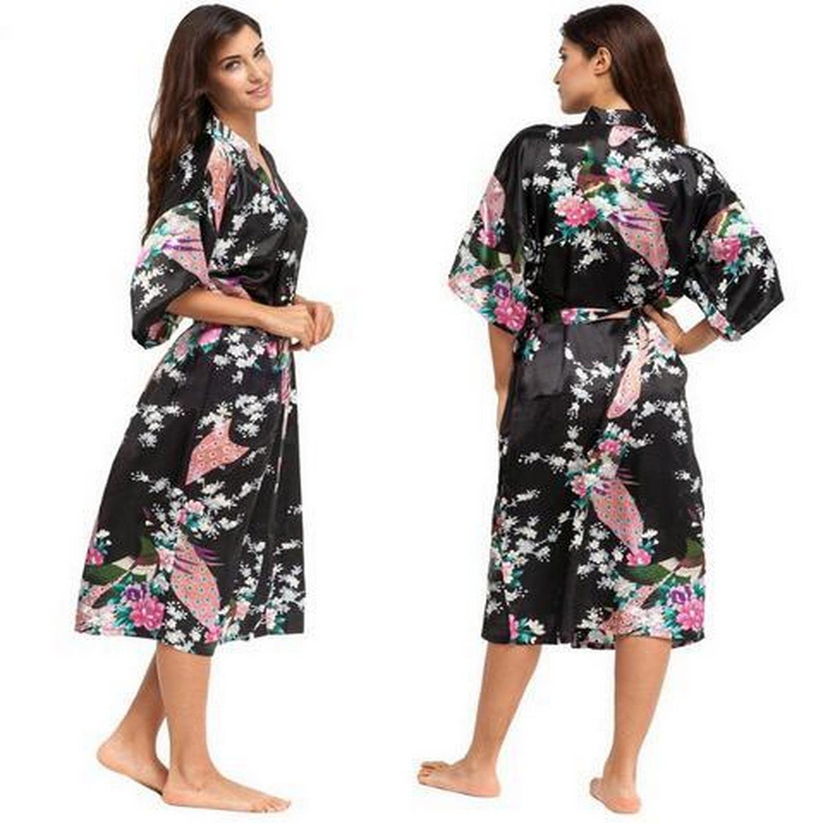 SUYGGCK Albornoz de seda Kimono Bata de baño para mujer, bata de satén de seda, batas de noche sexy batas de noche crecer para dama de honor verano talla grande