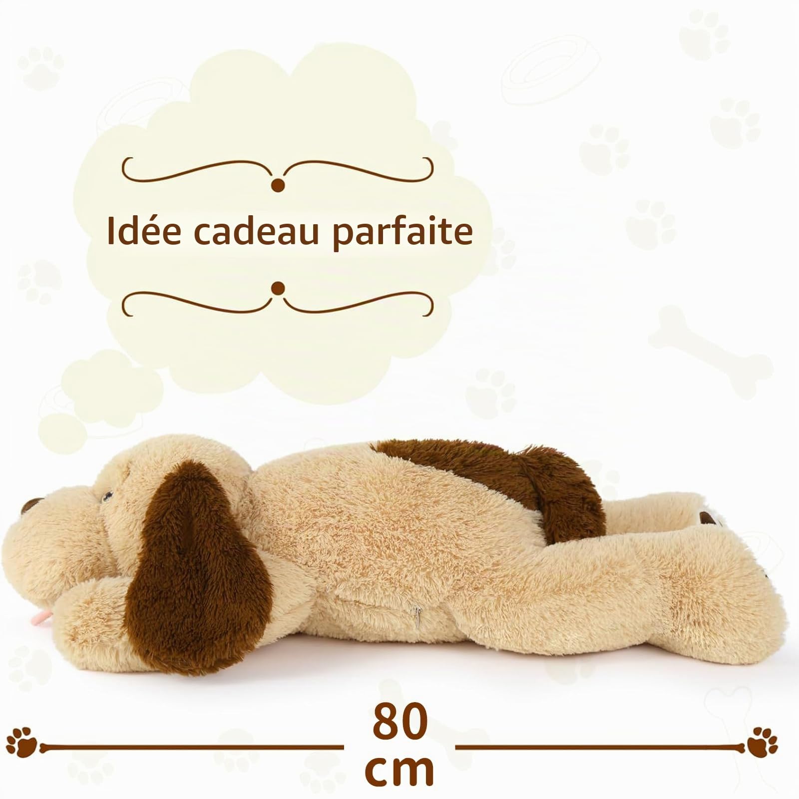 MorisMos Peluche Chien XXL Geant Brun, 80cm Chiot Jouets en Peluche Animaux Grande Câlin Douce Kawaii, Idée Cadeau Saint Valentin pour Enfant Filles Femme Petite Amie Maman Anniversaire Décorations
