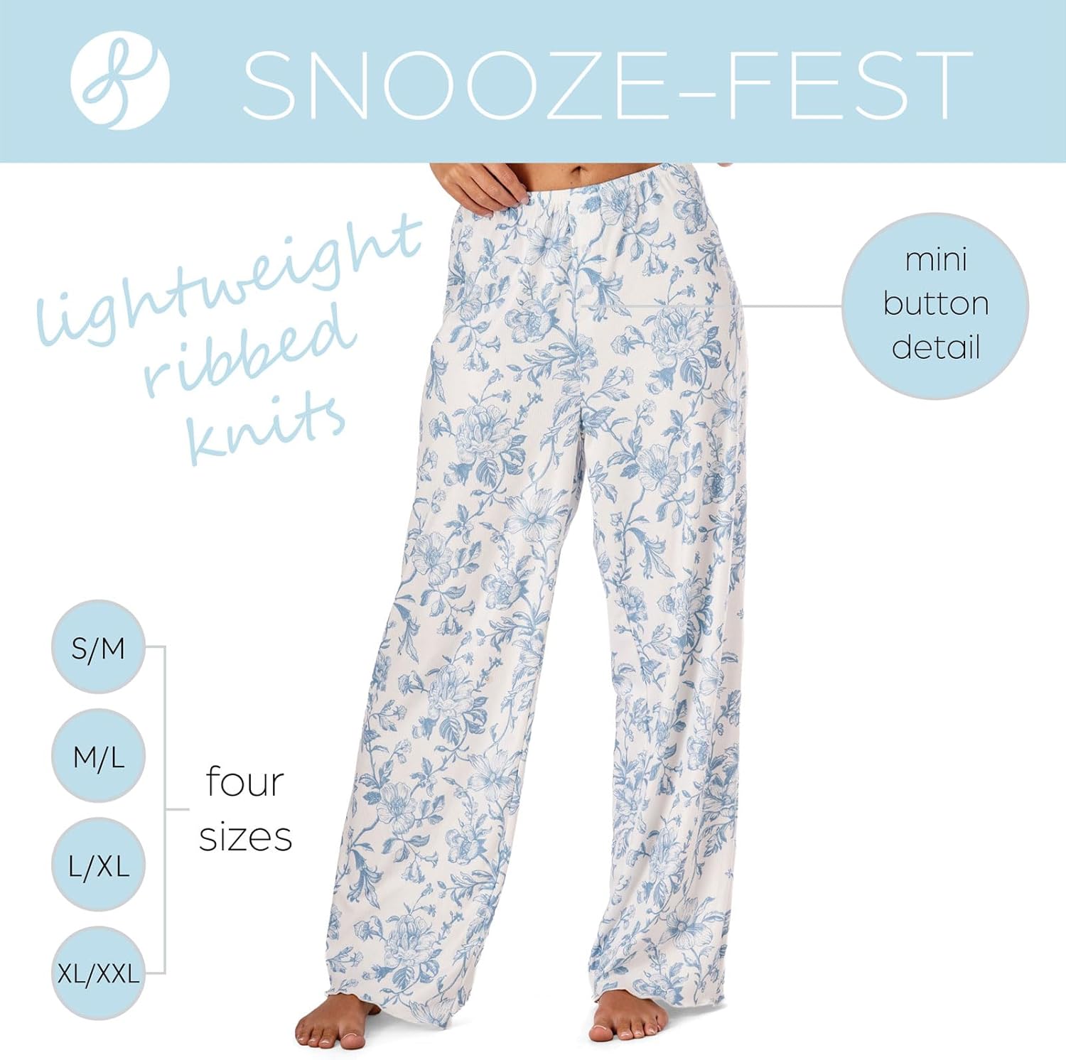 Hello Mello Snooze Fest Ribbed Pants for Women Soft Stretch Lounge Pajama Pants with Elastic Waist