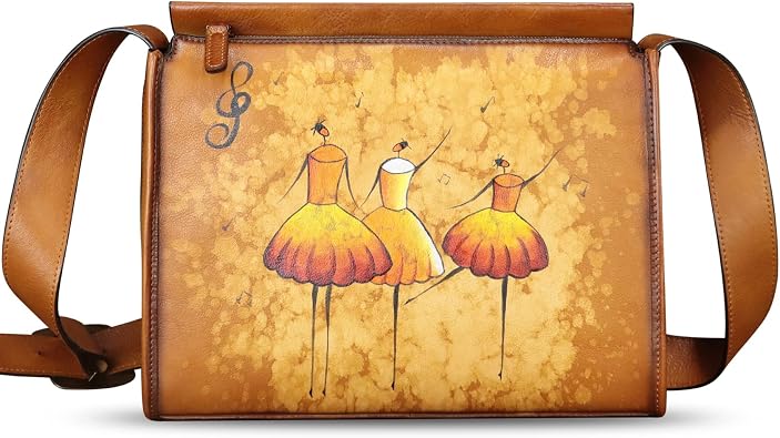 Genuine Leather Crossbody Bag for Women Hand Painted Leather Handmade Crossbody Satchel Handbag Hand Drawn Purse