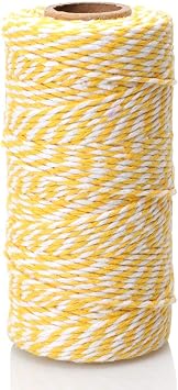 2mm Yellow and White Cotton Cord 100M/328 Feet Cotton Bakers Twine DIY Crafts Gift Wrapping Christmas Wedding Home Decor String Rope White+ Yellow