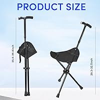 Vista 2 de Cane with Seat Foldable Lightweight Walking Cane with LED Light Adjustable Walking Stick for Seniors