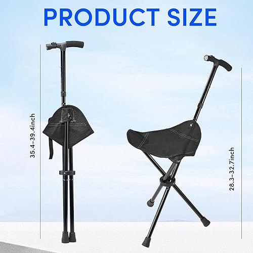 Miniatura 2 de Cane with Seat Foldable Lightweight Walking Cane with LED Light Adjustable Walking Stick for Seniors