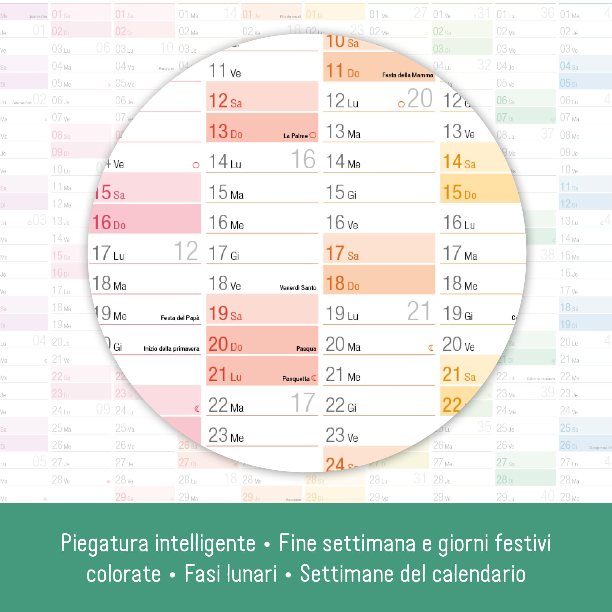 Calendrier Mural Häfft XXL 2025 A1+ Français - 63x89 Cm Avec Agenda A4 - Arc-en-Ciel, Écologique