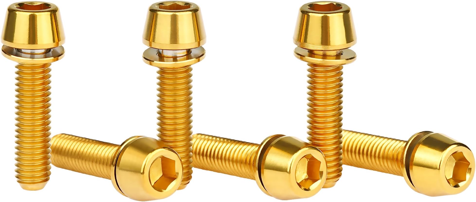 Wanyifa Titanium Ti Allen Hex M5x16 18mm Tapered Head Bolt with Washer Screw for Bicycle Stem Parts Pack of 6 (Gold, M5x18mm)