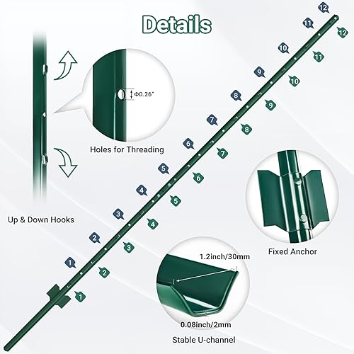Vista 16 de Postes de valla de 3 pies – 8 unidades, poste de valla de metal resistente, poste sin excavar en U para granja, jardín, huerto y valla de alambre al