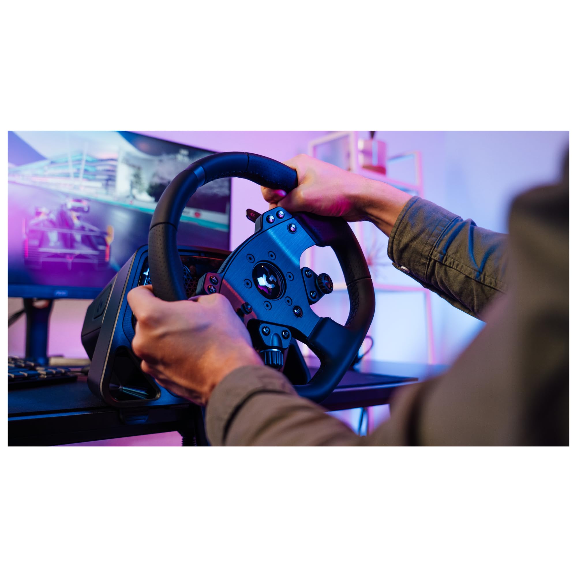 Logitech G PRO Racing Wheel, PC, fuerza de 11 N⋅m, accionamiento directo | Force Feedback TRUEFORCE, palancas magnéticas, doble embrague, pantalla OLED, desacople rápido, distribución PRO - Negro