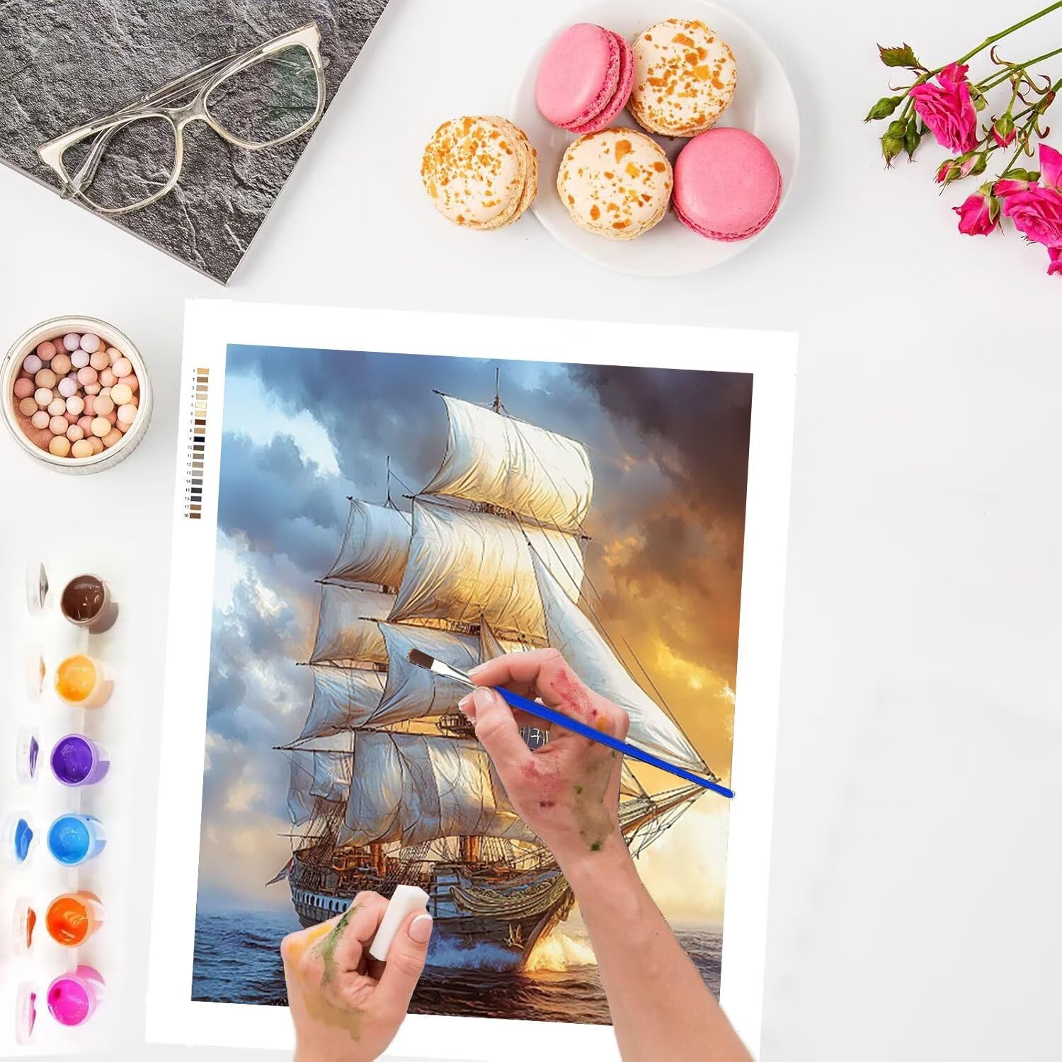 WEISHIWE Malen nach Zahlen Erwachsene Segelboot auf See, 70x90cm x-310 | Malen nach Zahlen Erwachsene Leinwand Kit, DIY Handgemalt Ölgemälde Set mit 3-Pinseln und Acrylfarbe für Wanddeko,Ohne Rahmen